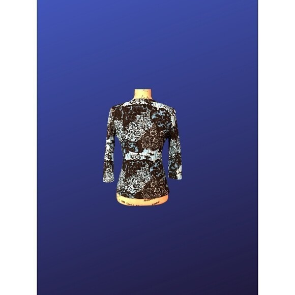 INC INTERNATIONAL CONCEPTS Lace Overlay Top, BLUE/BLACK FLORAL, Size M, NWOT - Picture 2 of 8